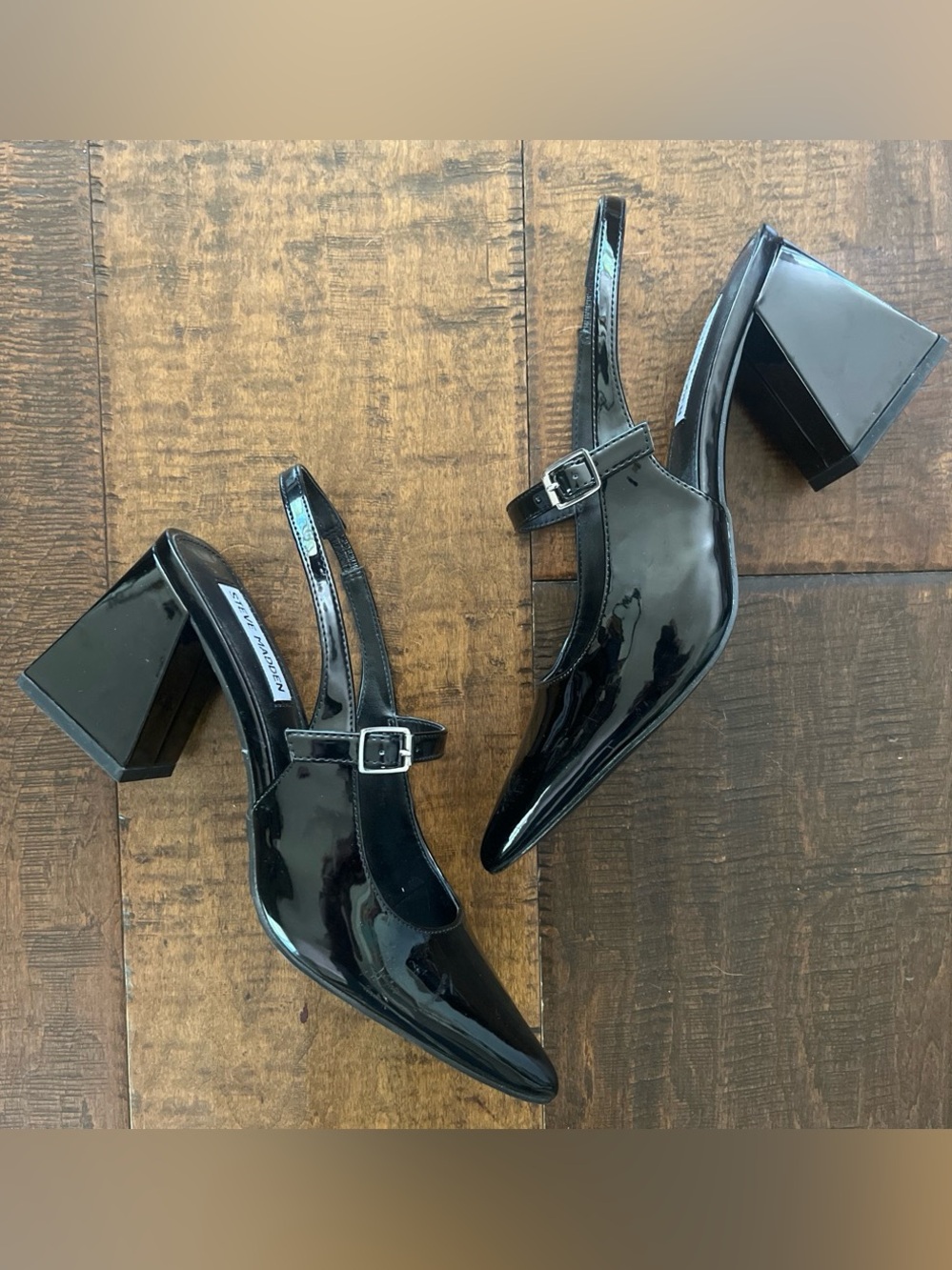 Steve Madden black faux patent leather slingback Mary Jane pumps sz. 7.5